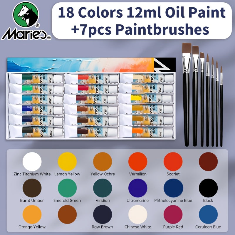 Maries Oil Paint Set With 24 18 12 Color Tubes And Brushes