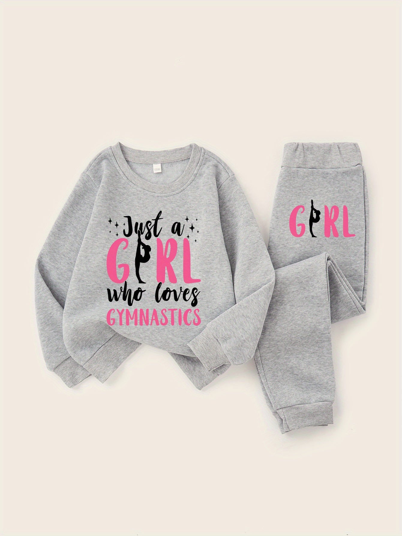 Girls Gymnastics Inspired Sweatshirt And Joggers Set Polyester Machine Washable