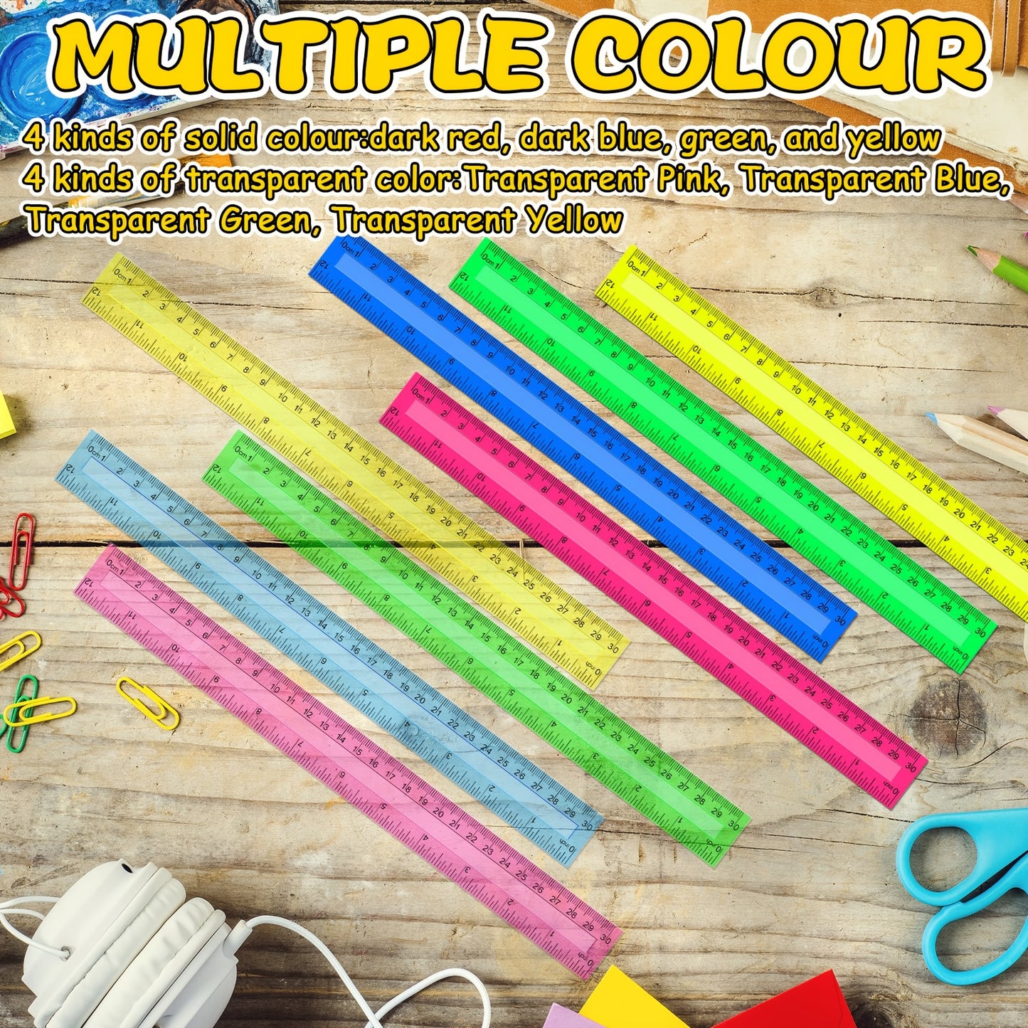 480 Pack First Day of School Gift Color Clear Plastic Ruler Bulk for School Classroom Student Back to School Office Supplies Straight Ruler with Centimeters Inches 8 Colors, Study Tools, Classroom Essentials, Functional Ruler