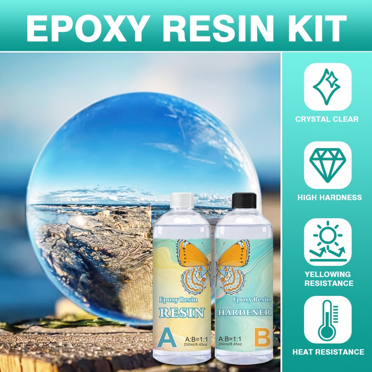 Beginner's Handmade AB Transparent Epoxy Resin Kit for Casting and Coating, Suitable for Desktops, Art Castings, Jewelry Projects, DIY Cup Crafts, Molds, and Artwork, Easy to Mix with a 1:1 Ratio
