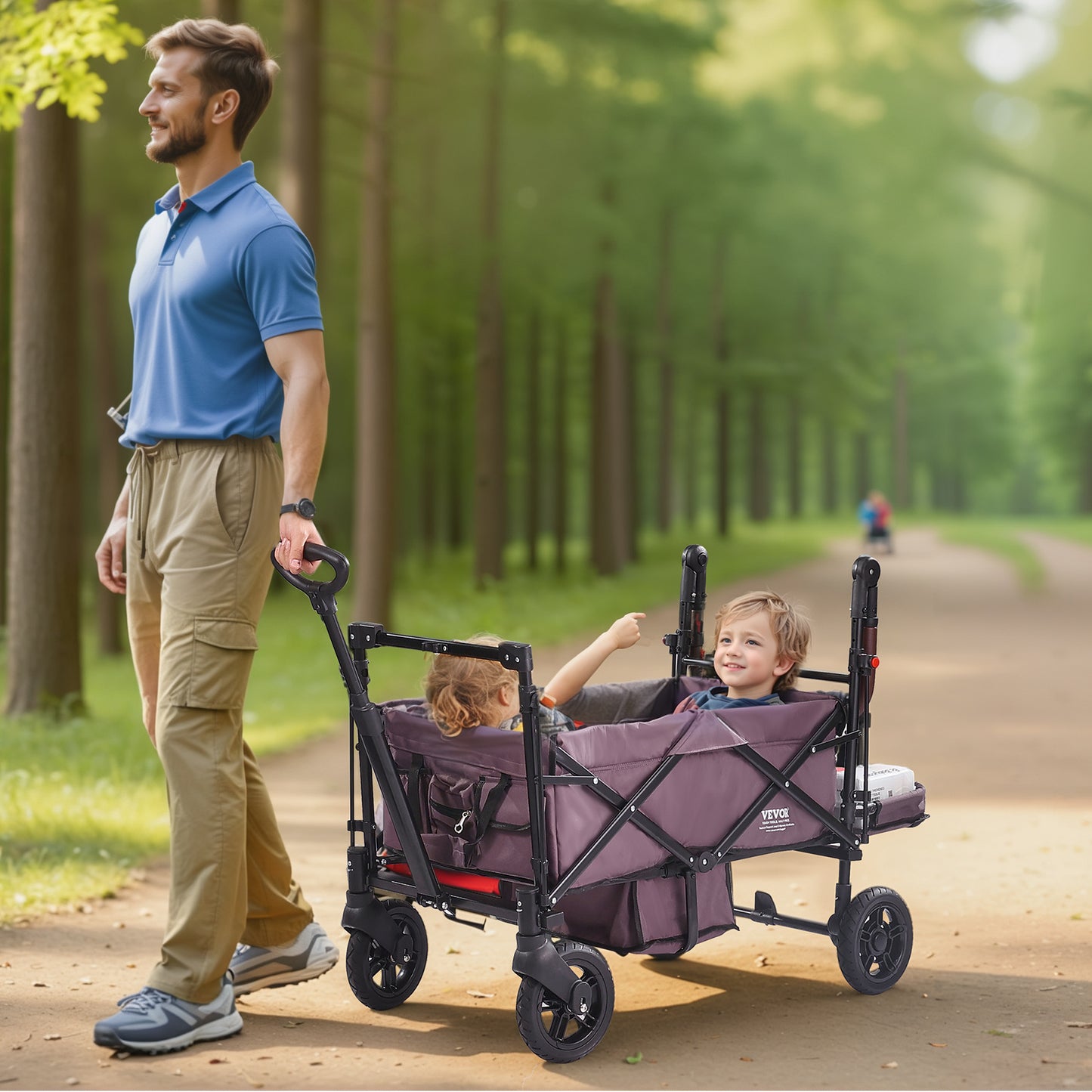 VEVOR Tandem Stroller For 2 Kids Adjustable Handle Canopy