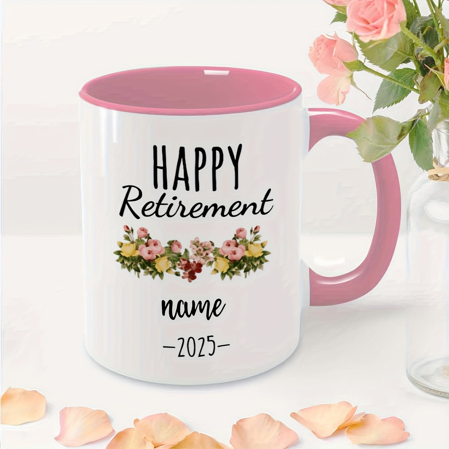 Personalized Retirement Mug - Custom Name & Year, Elegant Floral Design, Dishwasher-Safe Ceramic Cup - Perfect for Retirees, Christmas, Halloween, Thanksgiving Gifts - Ideal for Home, Office, or Coffee Bar - Exclusive Coffee