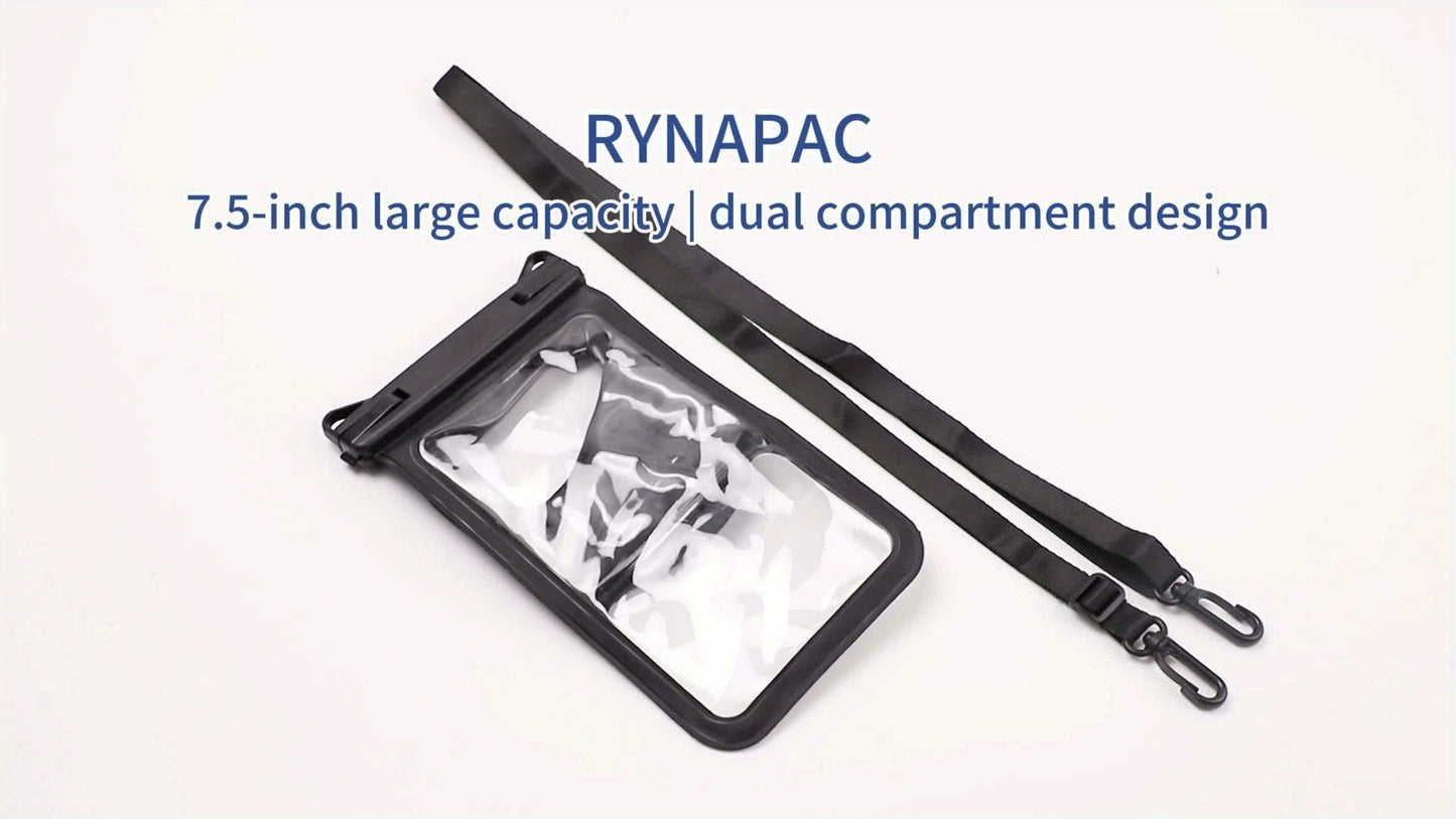 RYNAPAC Waterproof Waist Bag With Adjustable Waistband Double Compartment Fits Up To 7.5 Inches For Galaxy Phones Beach
