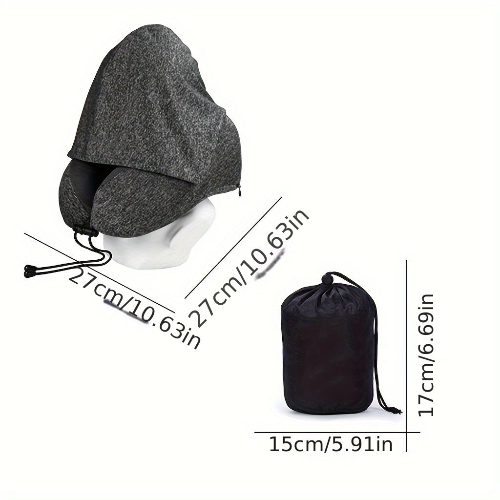 1pc Hooded Neck Pillow | Hand Washable Portable Travel Neck Pillow with Hidden Hat, Suitable for Plane, Train, Office Sleep Scenes, Mixed Color Non- Fabric with and Polyester