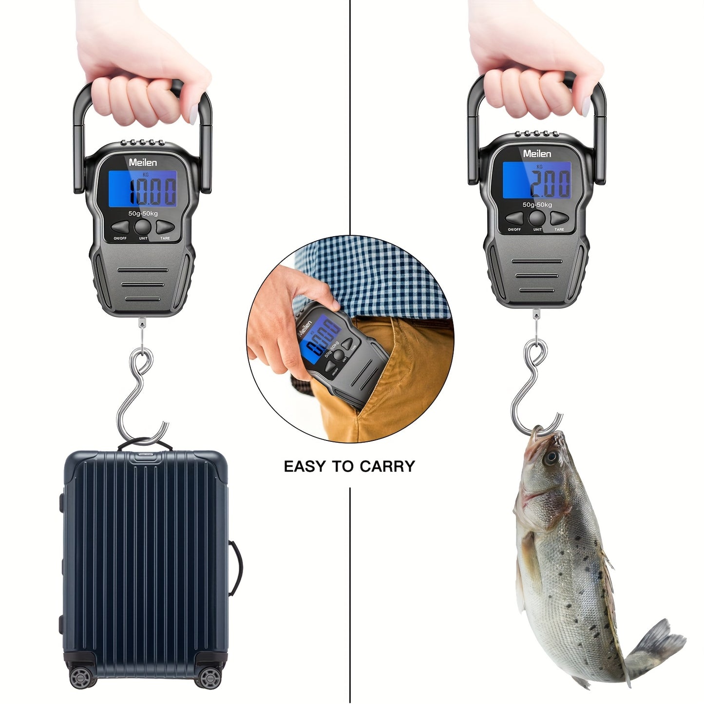 Great Christmas Gifts-Portable Scale 110 Lbs/50kg Hanging Fishing Scale with Backlit LCD Display, Luggage Scale with Hook, Suitable for Outdoor Fishing, Shopping In The Mall, And Travel Luggage.
