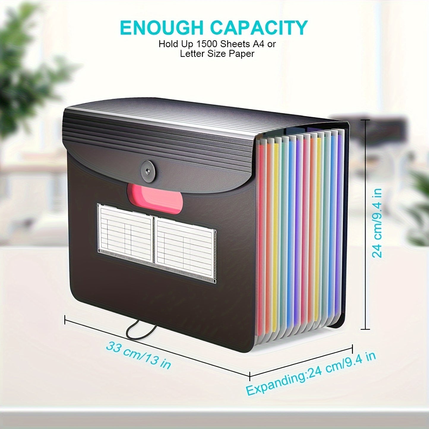 2 Pieces 24 Pockets A4 Accordion Folder 24 Grids Multi Functional Flip File Storage Bag For Office And School