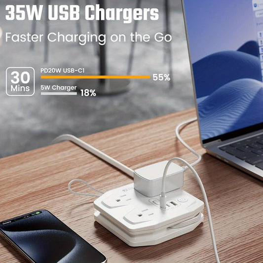 3 Outlet USB Power Strip With 3 USB Ports And 35W Fast Charge Cruise Approved Portable Cord Wrap Travel Extension Cord