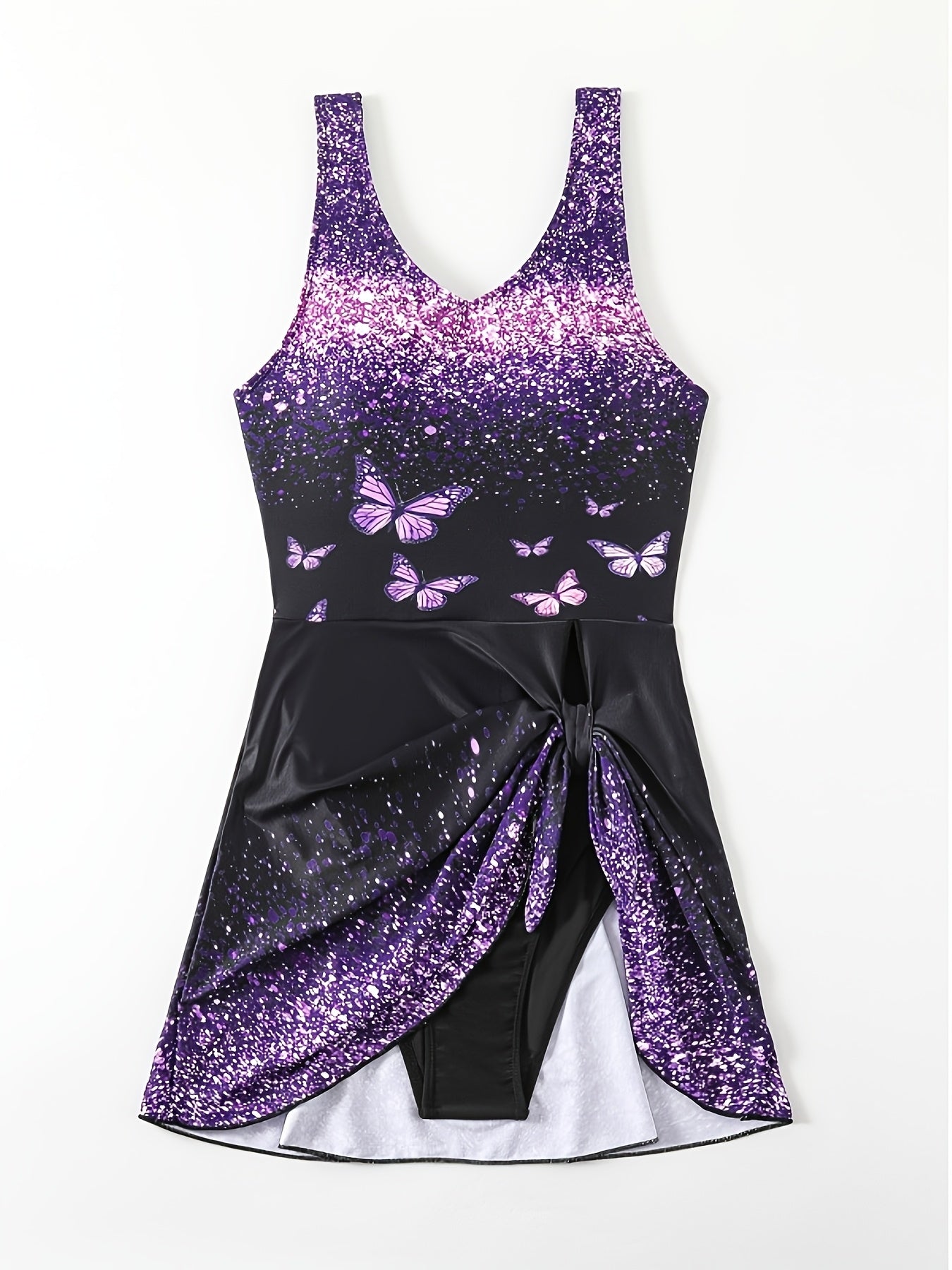 1pc Women's Elegant Skirted One-Piece Swimsuit - Sparkling Glitter Butterfly Tank Suit Suitable for Valentine's Beach/Pool Dates, Shapely Fit & Hand Washable Swimwear (Stock Available)