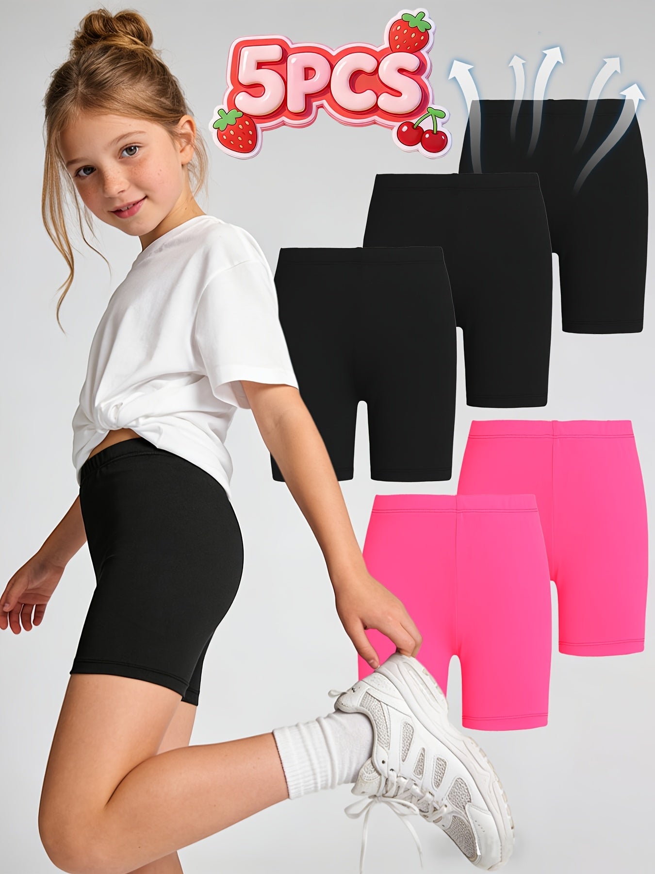 Girls Sports Shorts Lightweight Breathable Ice Fiber Fabric With Elastic Waist