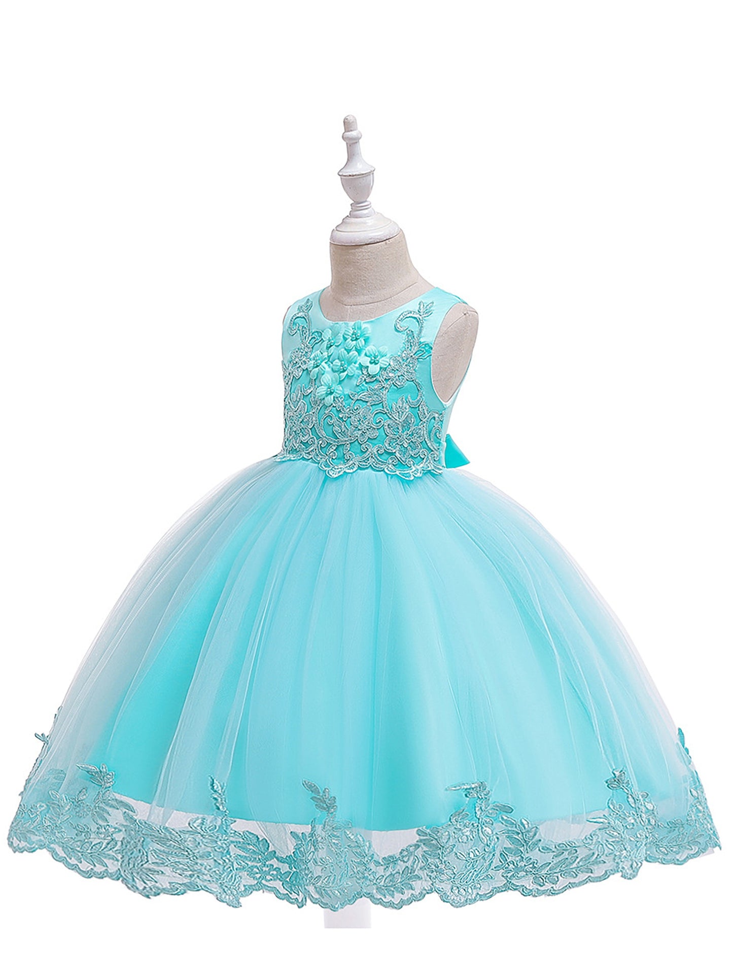 [Princess Dress for Girls] Elegant Girls' Sleeveless Princess Dress with Floral Lace Embroidery & Tulle Skirt | Sweetheart Neckline, Fitted Bodice, Ruffled Hem, Perfect for Weddings, Parties & Special Occasions, Wedding Guest