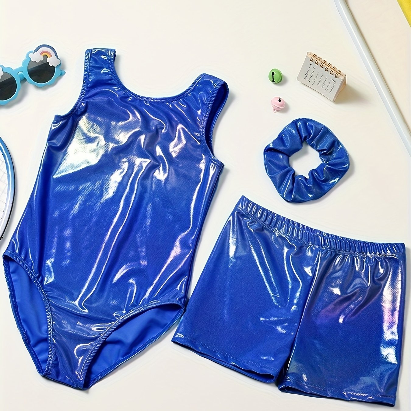 Girls Gymnastics Bodysuit Set With Shorts And Headwear Outdoor