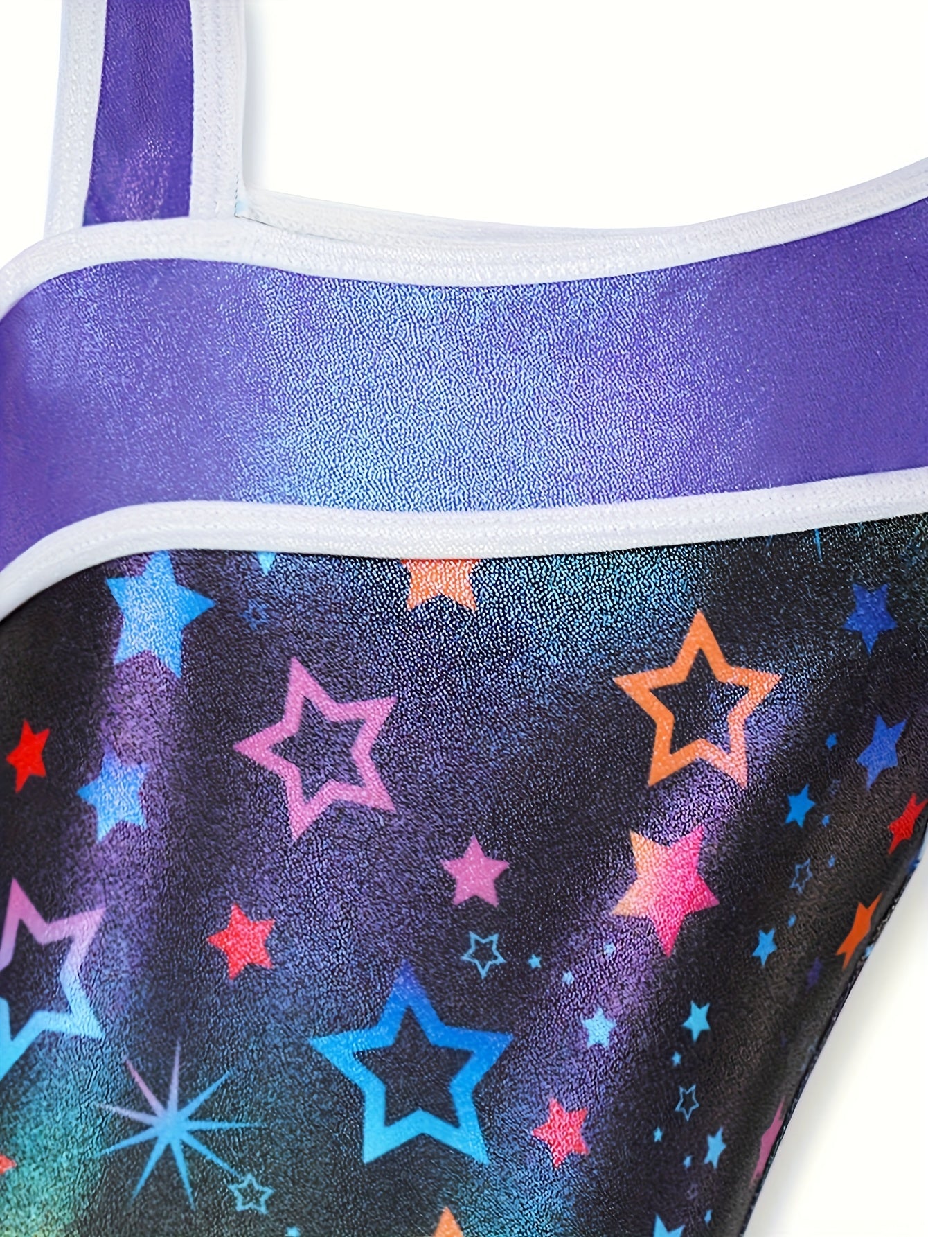 3pcs Gymnastics Leotards for Girls, Youngsters Sleeveless Y-neck Glitter Stars Dance Unitards Biketards with Shorts + Hair Scrunchies Purple, Cute Gymnastics Outfits for Girl, for Outdoor, Perfect for Outdoor