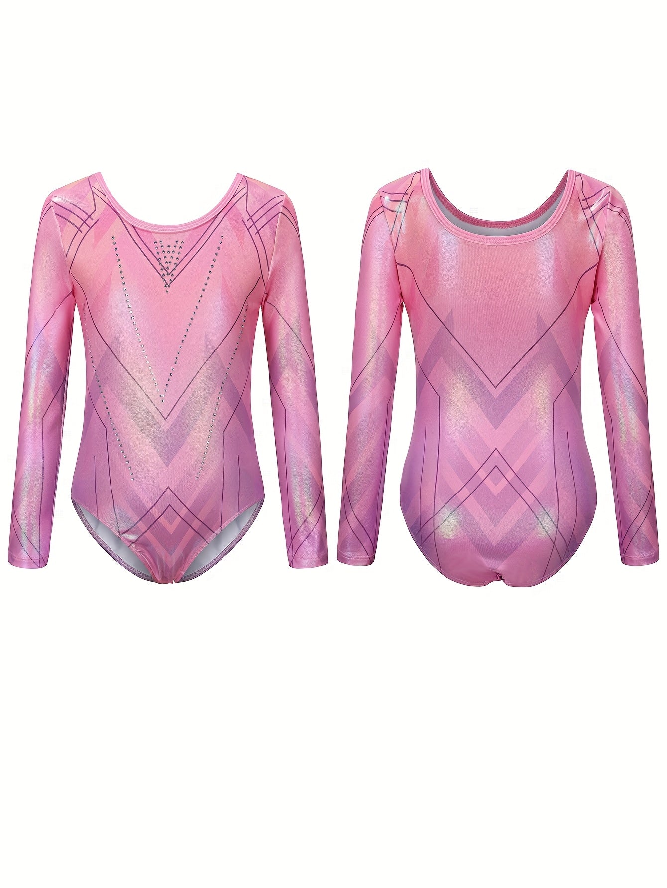 Girls' Long Sleeve Gymnastics Bodysuit with Geometric Pattern - Breathable, Washable, Stretchy Workout Outfit for Christmas, Football Parties & Sports Events, Christmas Sports Attire, Sleek Sporty Design, Stretchy Fabric
