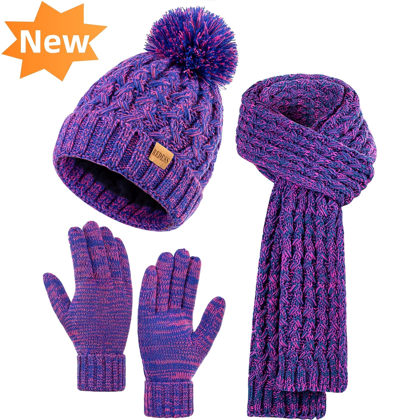 Women's Scarf, Gloves & Beanie Hat Set, Plush Touchscreen Gloves, Cold Weather Hand & Neck Warmers, Christmas & Thanksgiving Gifts for Adults, Beige/Elegant Multi-Color Options (Brown/Beige/Tan), Cozy Winter