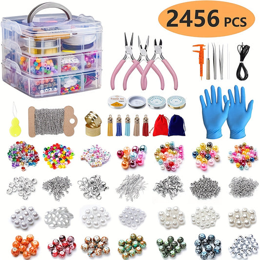 2456 Piece Jewelry Making Kit Beaded Metal Accessories Fringe Tools Included Gift Box For Christmas And Halloween