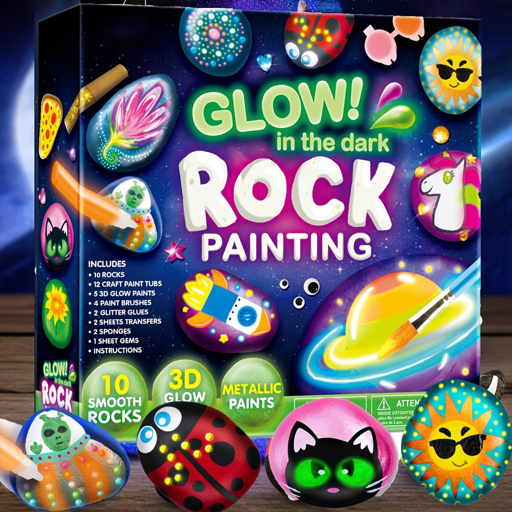 Glow in The Dark Rock Painting Kit | Craft Toys for Kids, Arts And Crafts for Ages 6+, Creative Paint Kits, Christmas And Birthday Gift for Boys And Girls, Mixed Color, Natural Stone Material by JOYFY