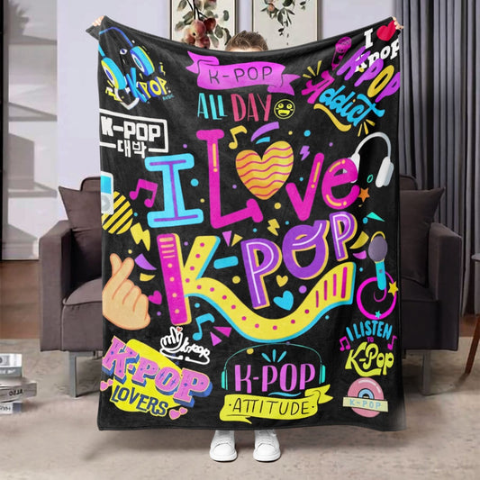 Kpop Digital Print Gift Blanket for Girls - Soft Flannel Throw with Vibrant K-Pop Design, Perfect for Birthdays, Halloween, Christmas - Ideal for Bed, Sofa, Chair, Living Room, Travel - All-Season Use, Kpop Blanket, Best for