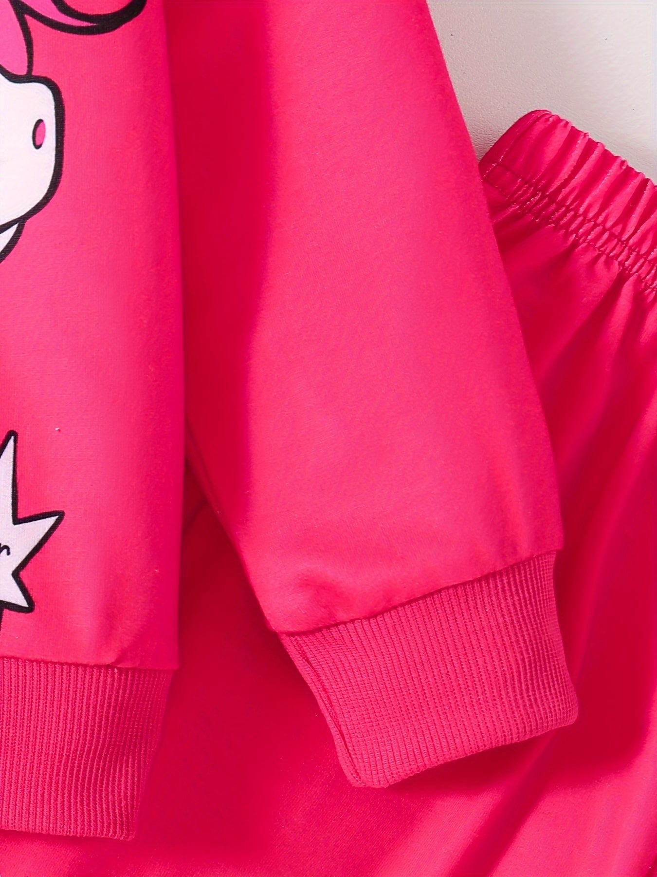 [Soft Girls' Two-Piece Set] Comfortable & Soft Two-Piece Set for Girls | Long-Sleeve Rainbow Horse & Star Print Sweatshirt with Elastic Waist Jogger Pants - Fashionable Activewear for Sweet Street Style & Outdoor Casual Wear