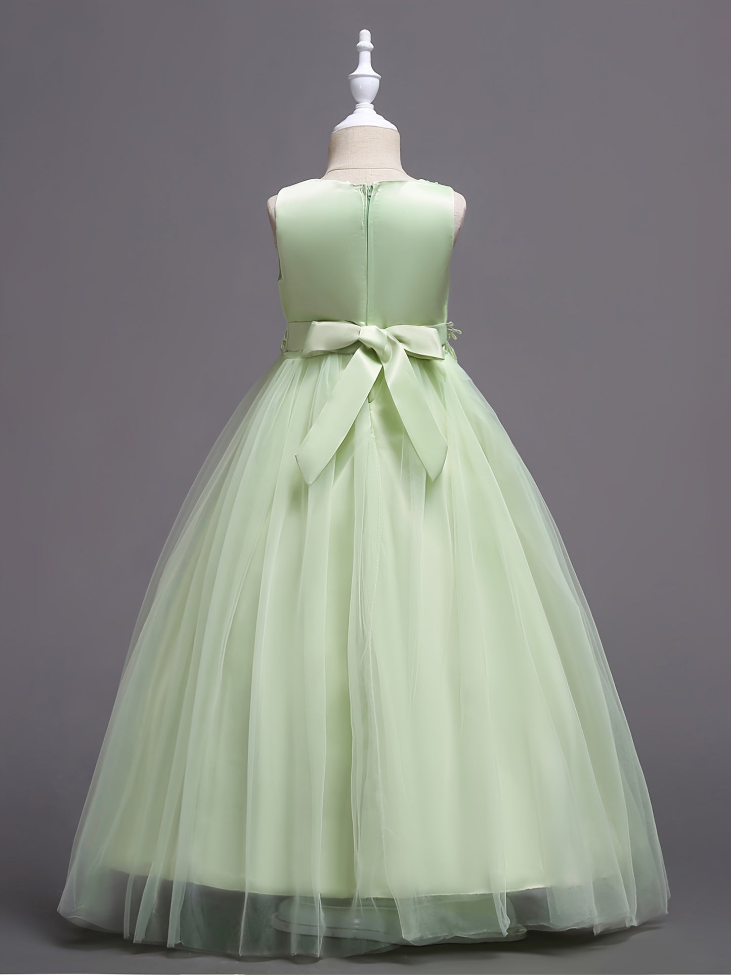 Girls Luxury Princess Dress With 3D Floral Lace Embroidery