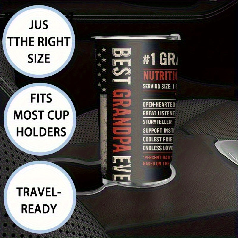 1pc Grandpa-Themed 20oz Stainless Steel Travel Mug - Leakproof Thermos Cup with American Flag design, Keeps Hot/Cold Drinks for Hours, Dad Grandpa Gifts for Father's Day, Birthday, Christmas - Easy-Clean Surface