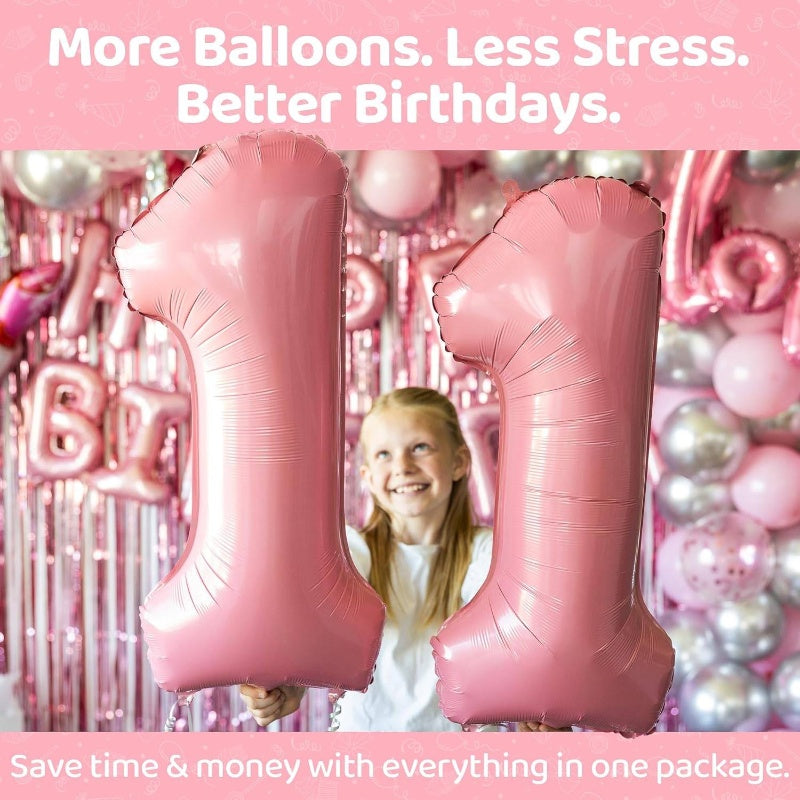 89 Piece Girls Birthday Balloon Set With 0 To 19 Crown Lipstick Champagne Bottle Shapes Confetti Backdrop Arch Kit Pink