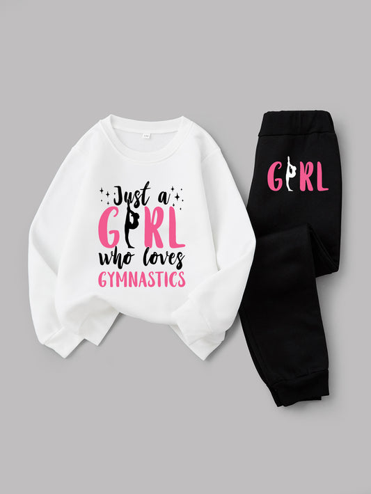 Girls Gymnastics Inspired Sweatshirt And Joggers Set Polyester Machine Washable