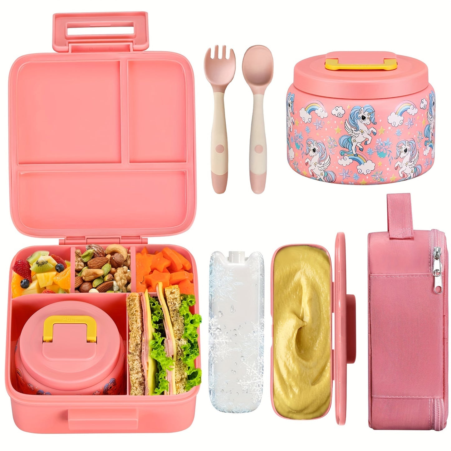 Leak-Resistant Bento Lunch Boxes Set Stainless Steel 5 Compartments