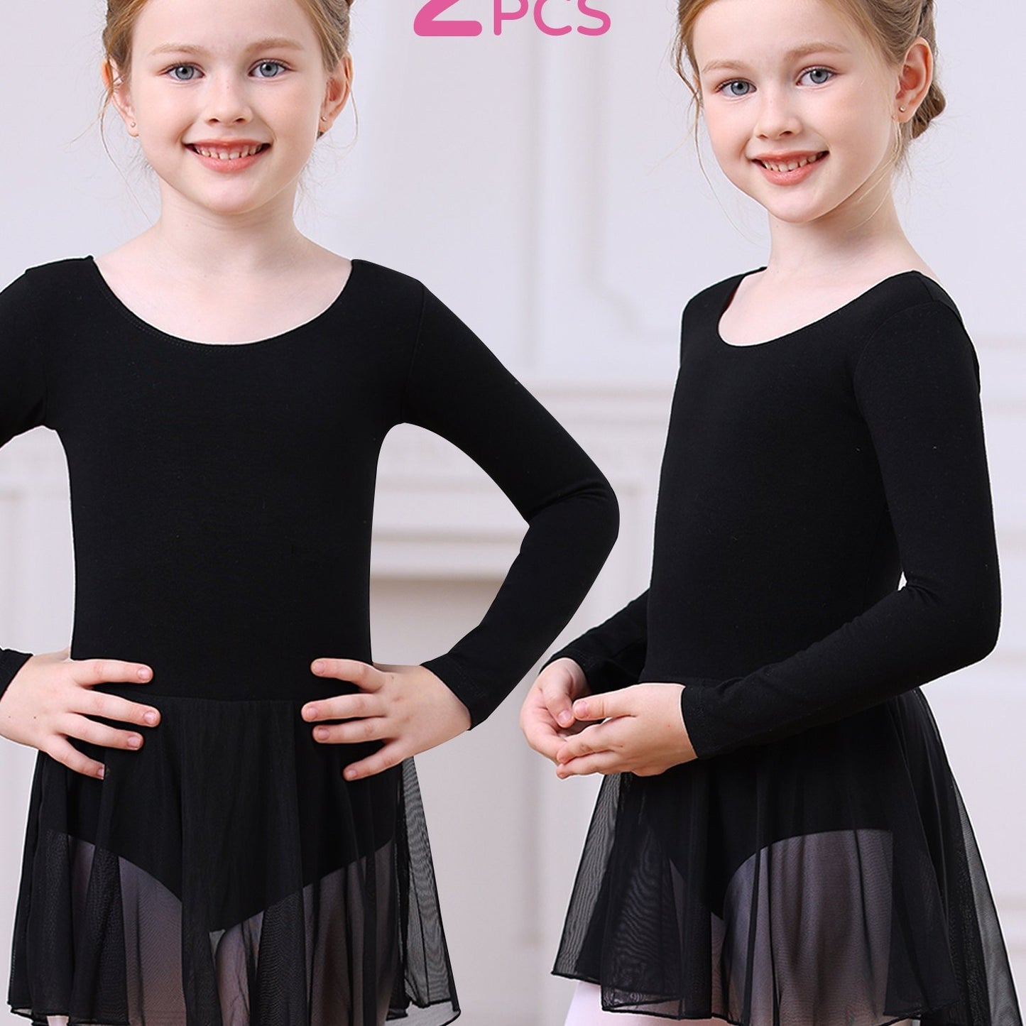 Christmas Girls 2pcs Long Sleeve Bodysuit & Tulle Skirt Set - Ballet Leotard Outfit