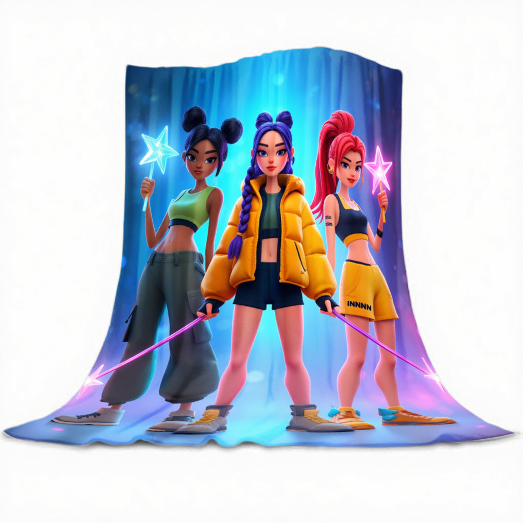 1pc JOOCAR Girls Kpop Group Flannel Blanket with Kpop Members Print - 280GSM Cozy Bedspread, Soft Warm - Bed Covering Suitable for Kpop Fans, Christmas & Thanksgiving Gift