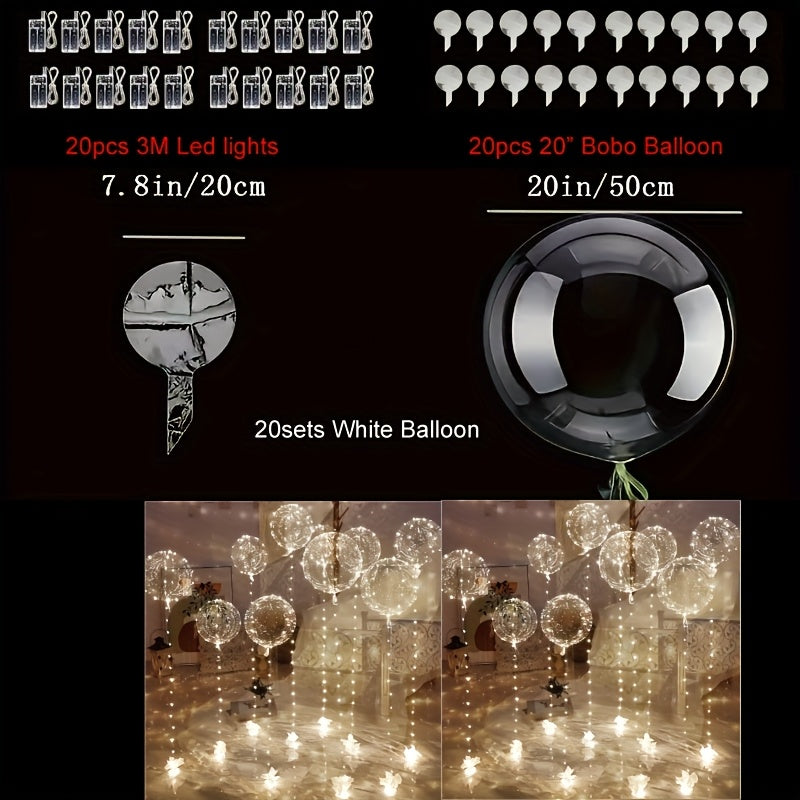 40 Sets Containing 20 Balloons And 20 LED Lights, Perfect for Creating Glowing Bubble Balloons. These LED Bubbles Are by 2 AA Batteries (Not Included) And Helium. Ideal for Decorating Birthday Parties, Weddings, Romantic Occa