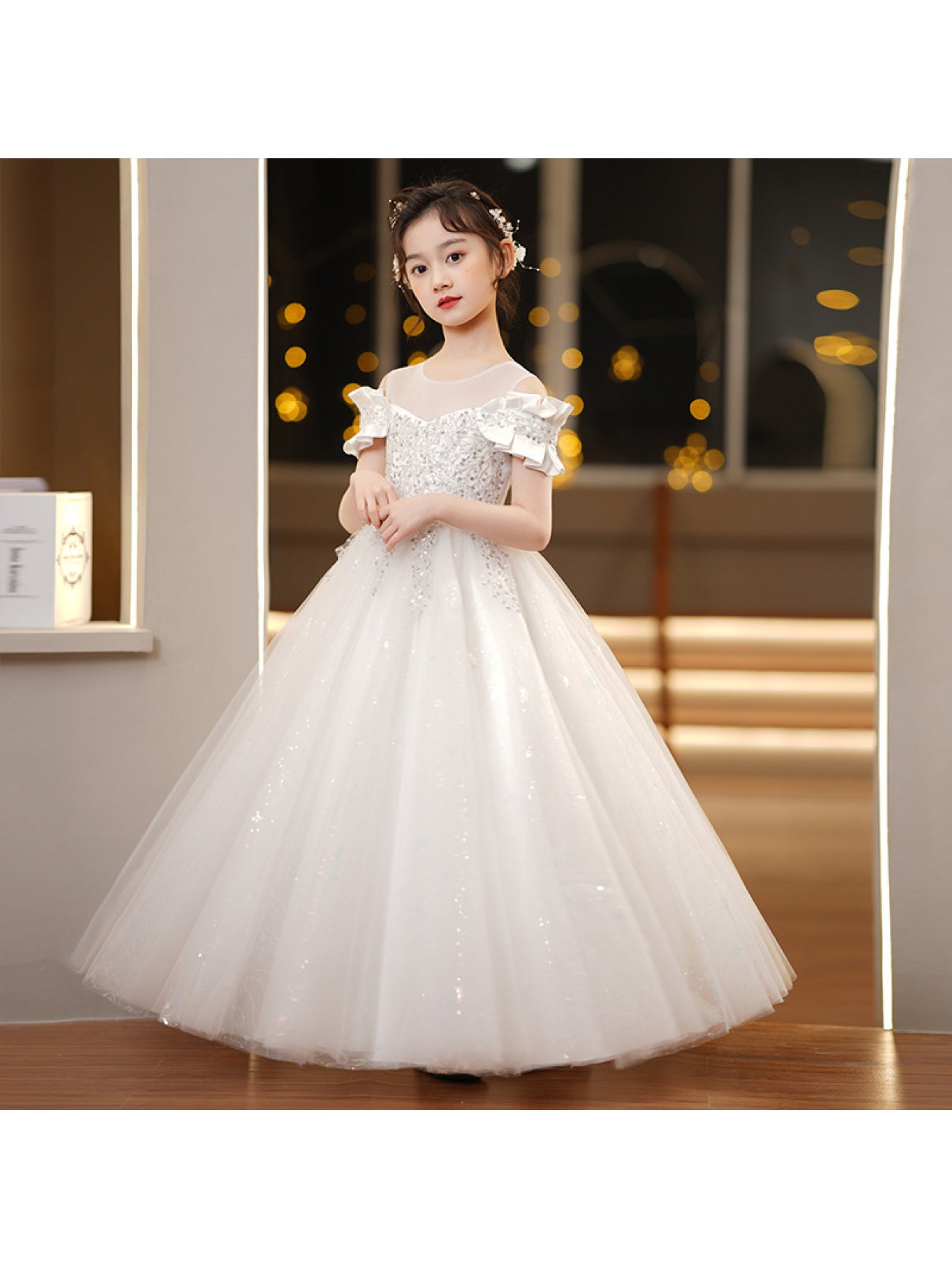 Girls Formal Princess Catwalk Dress Luxury Long Wedding Dress Special Occasions