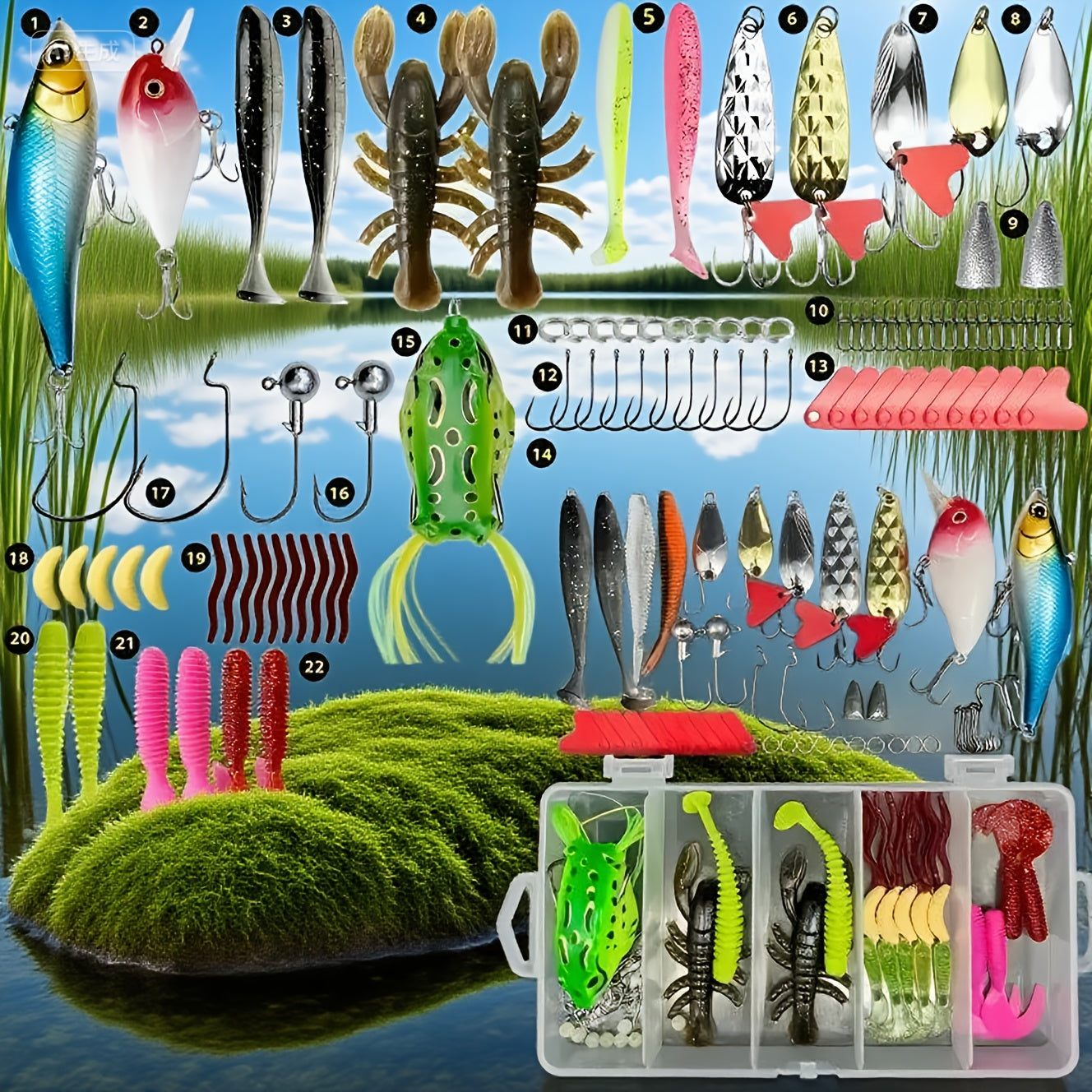 85 Piece Fishing Lure Set With Soft Plastic Worms Crankbaits And Spinnerbaits Lure Heads And Sinkers For Bass And Trout