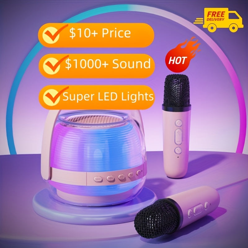 3pcs Portable Mini Karaoke Machine with 2 Wireless Microphones, Wireless Speaker for Teenagers Adults Birthday Gift Ideas, Ambient Light Speaker with Night Light, Suitable for Bedroom Wireless Speaker Speaker, Singing Karaoke