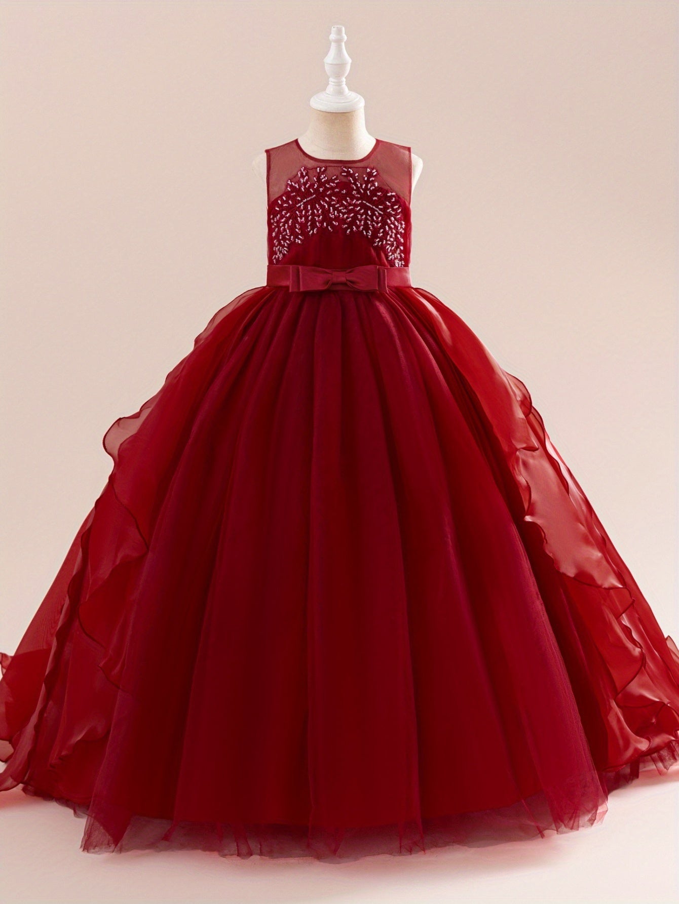 Tulle Flower Girl Dress With Embroidery And Bow Detail For Weddings