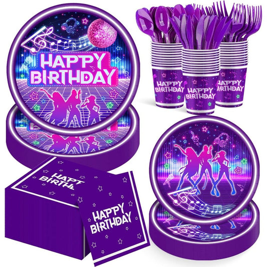 168pcs Kpop Birthday Decorations | K Party Plates, Napkins, Cups, Knives, Forks, Spoons - Party Decorations, Serve 24, No Needed