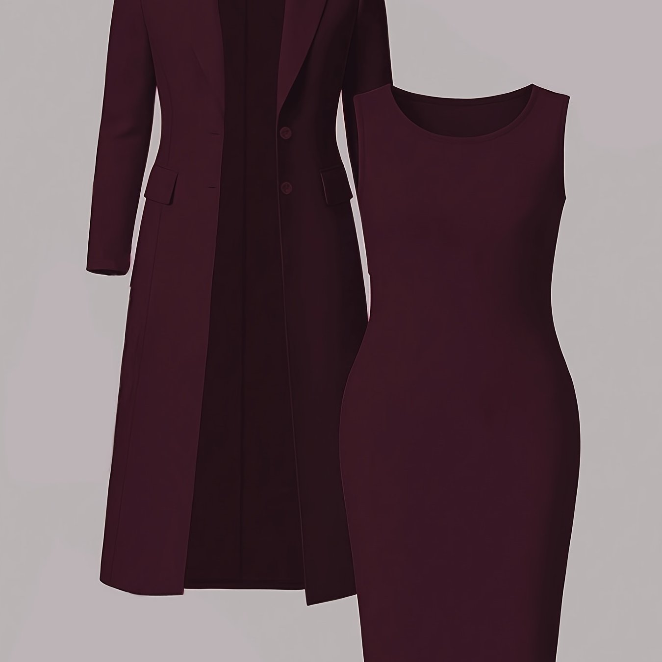 Black Long Blazer And Sleeveless Pencil Skirt Two Piece Set For Elegant Banquet Style Evening Dinners And Business Events