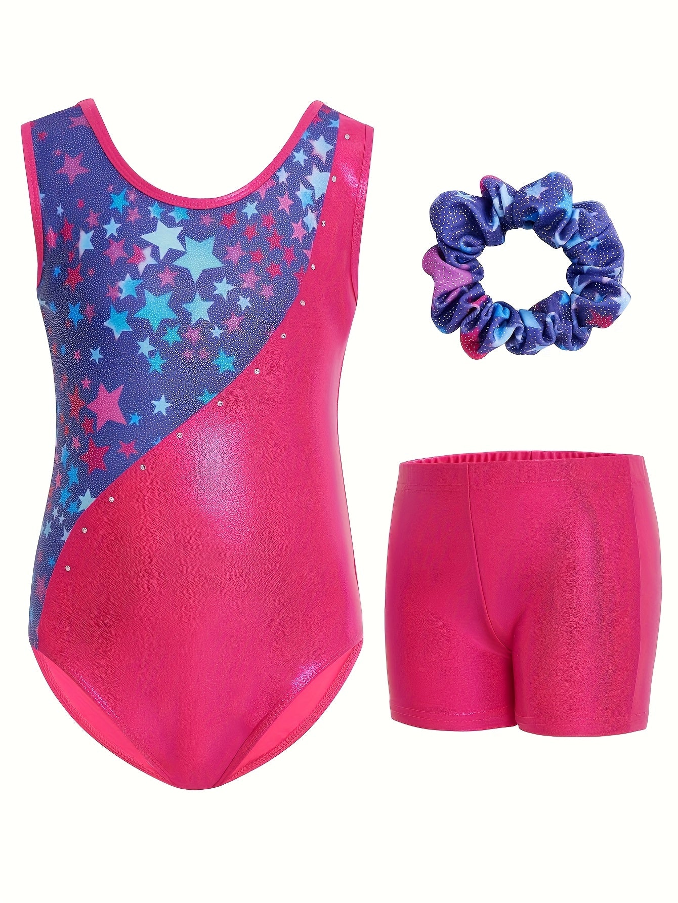 3pcs Gymnastics Leotards For Girls, Sleeveless Kids Dance Unitards Biketards With Shorts And Hair Scrunchie Eid Gifts For Kids, for Outdoor