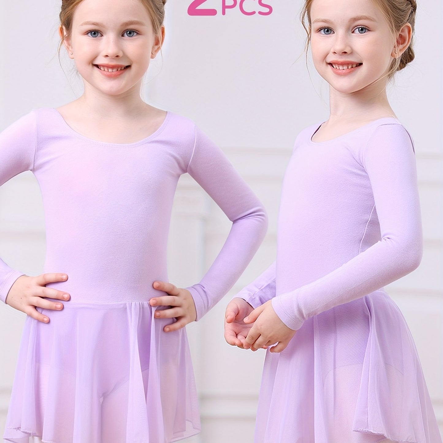 Christmas Girls 2pcs Long Sleeve Bodysuit & Tulle Skirt Set - Ballet Leotard Outfit