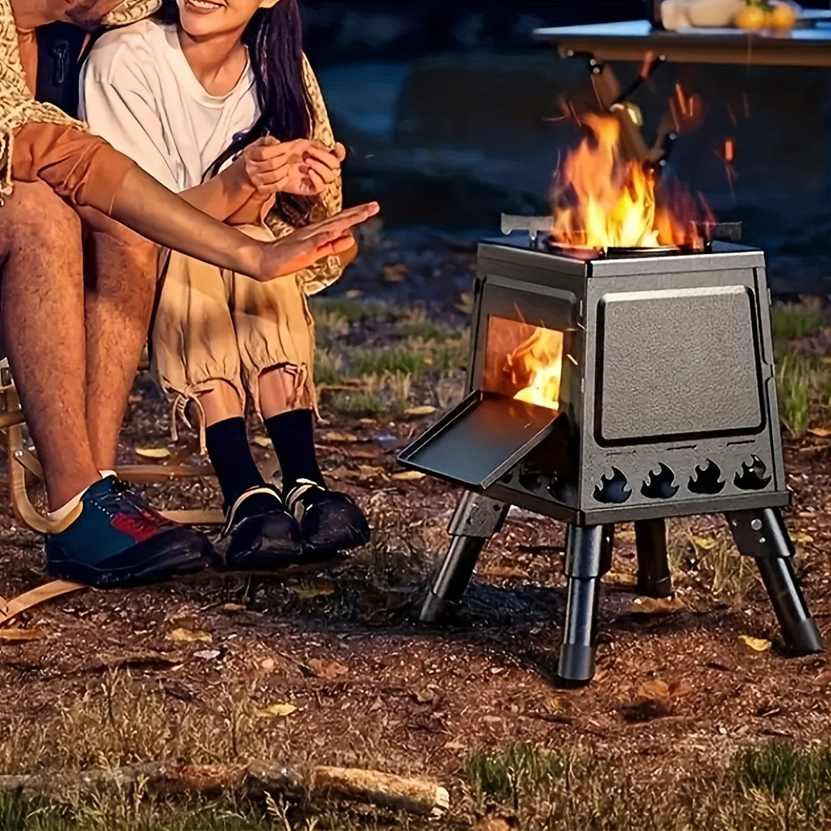 Portable Cast Iron Wood Burning Camp Stove - Heavy-Duty Outdoor Cookstove & Heater with Chimney Design, Air Vents & Sturdy Legs for Camping, Hiking, Picnic, BBQ - Firewood/Charcoal Compatible, No Electricity/Flint/Magnesium N
