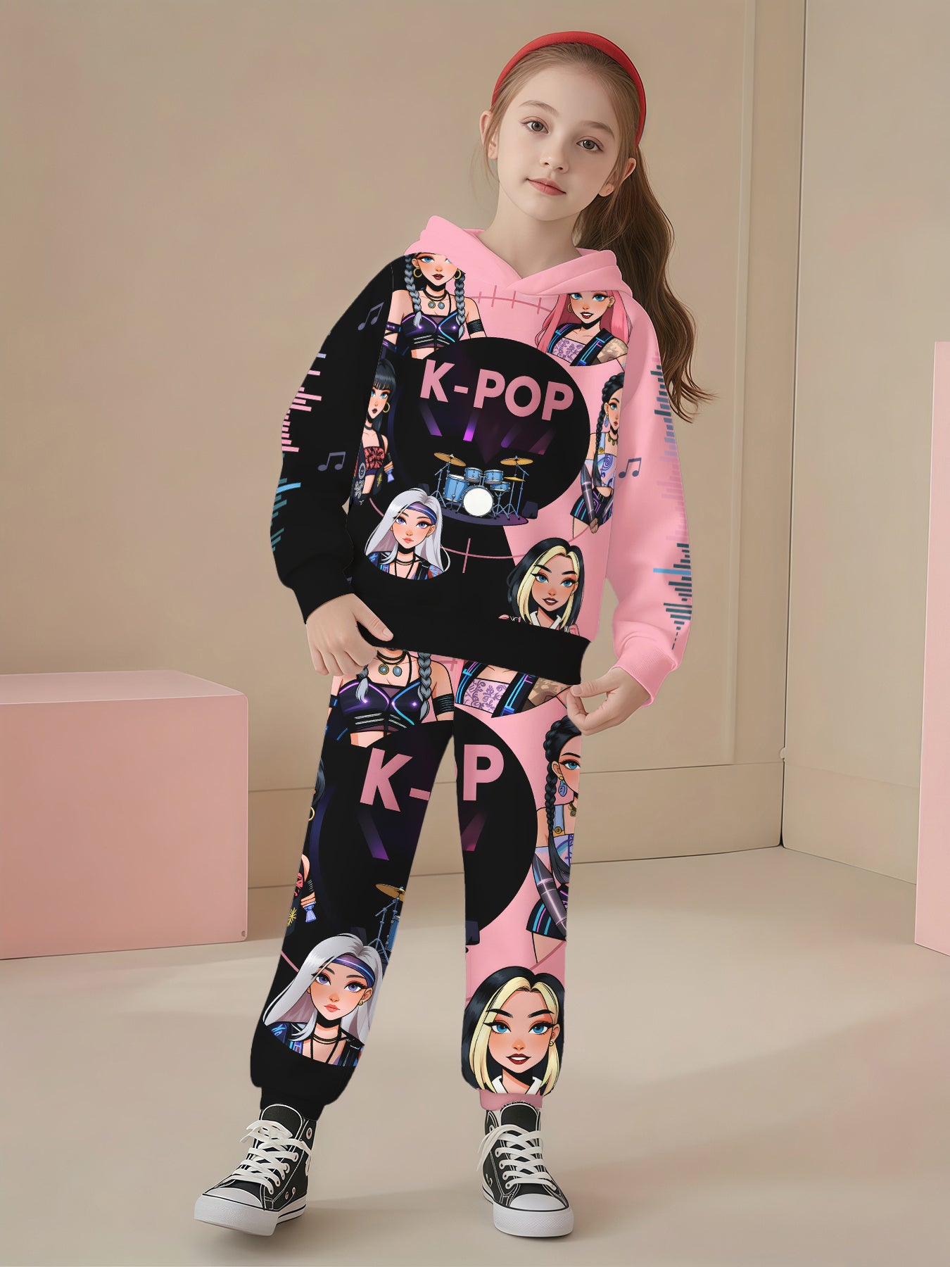 3D Printed Casual Sweatshirt and Sweatpants Set for Girls, Perfect for Outdoors, Perfect for Outdoor