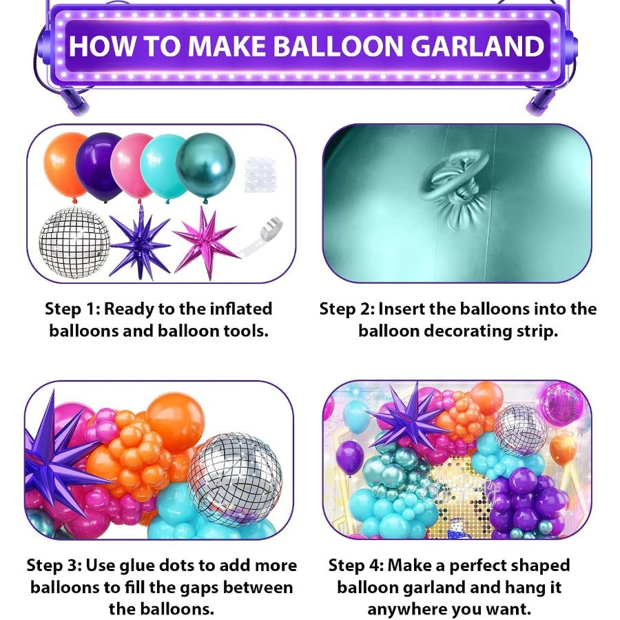 117pcs Balloon Arch Kit With 22 Inch Metallic Green And Hot Pink Purple Balloons Myra Star Foil Balloons 80s Party Decor