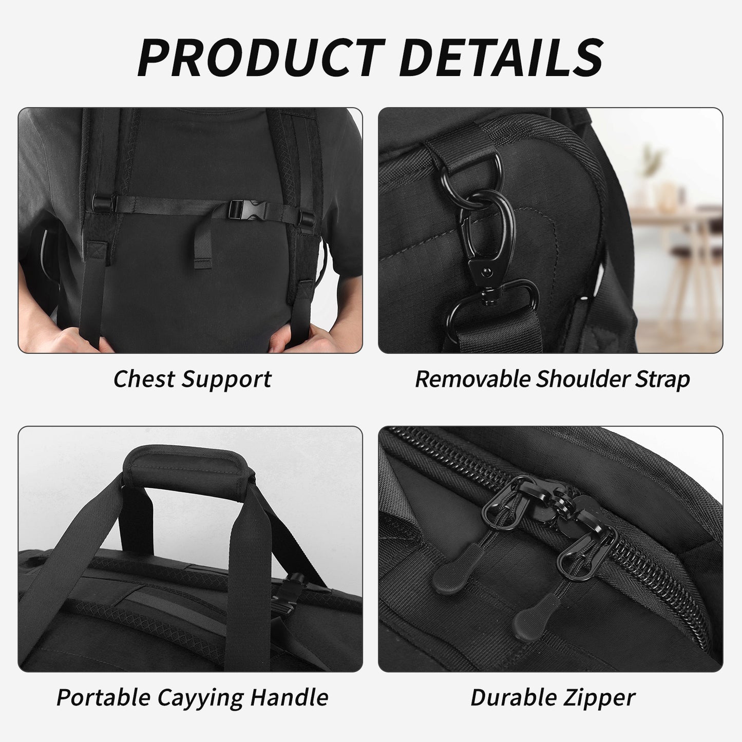 40L Travel Backpack 3-in-1 Convertible Duffle Bag with Shoulder Strap, Heavy-Duty Durable Polyeste Waterproof Bag for Men & Women, Business, Weekend, Camping, Overnight Backpack