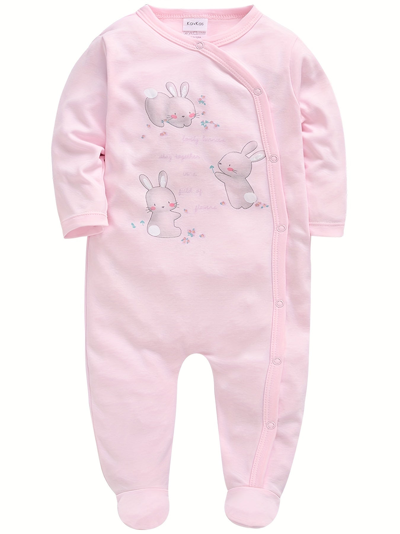 3pcs Baby Girl Cute Pink One-piece Jumpsuit Soft Long Sleeve Footed Romper Cartoon Bunny Rabbit Floral Print Newborn Girls' Overall Bodysuits Outfit Clothes for Infant Girl 0-12 Months, Perfect for Outdoor