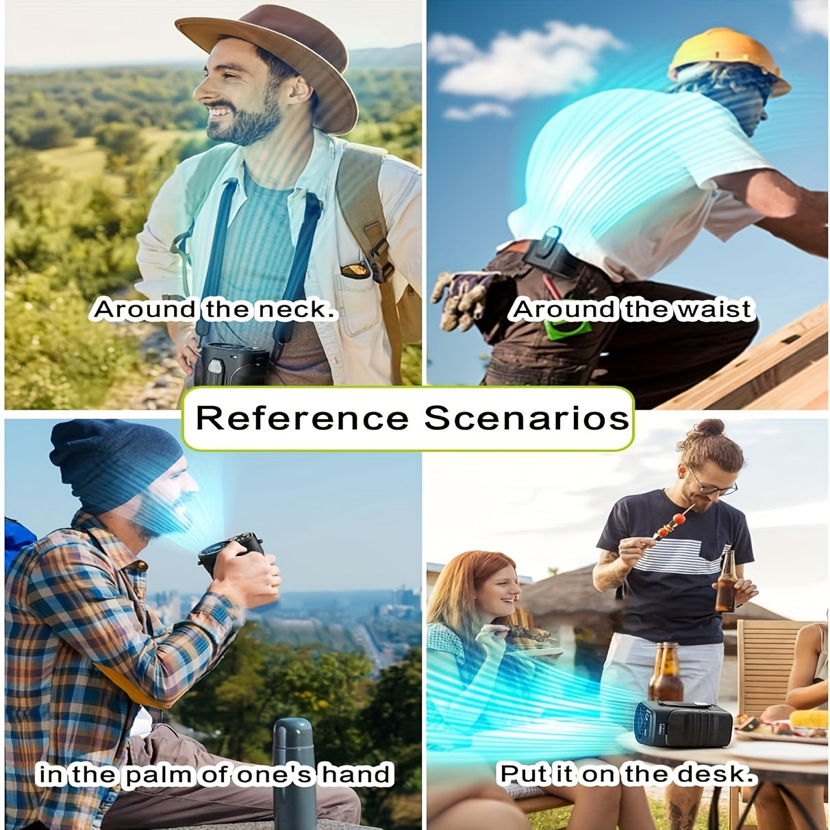 Portable Mini Handheld Fan Rechargeable - Neck, Waist, Belt & Handheld Fan W/USB-C Fast Charge - 5-Speed Digital Display, 8000mAh 35H Runtime, Brushless Motor + LED Light - Essential for Camping, Hiking, Fishing, Backpacking