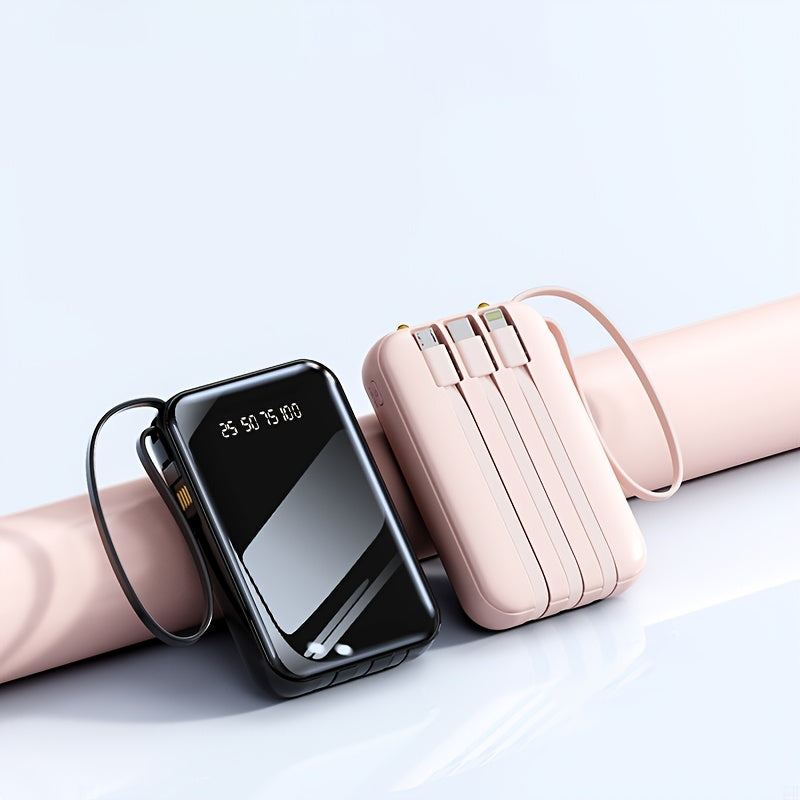 Portable Large Capacity Mobile Power Bank, Spare Battery Pack, Fast Charging, Built-in Intelligent Digital Display Of Power/multiple Data Cables/flashlight, Outdoor Portable Emergency Power Supply Device, Gift For Relatives A