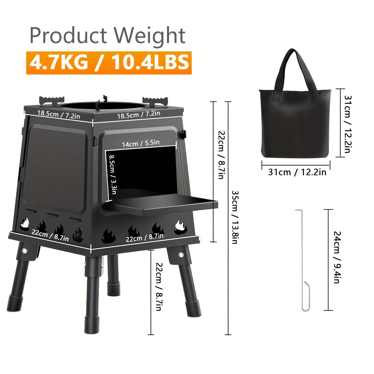 Portable Cast Iron Wood Burning Camp Stove - Heavy-Duty Outdoor Cookstove & Heater with Chimney Design, Air Vents & Sturdy Legs for Camping, Hiking, Picnic, BBQ - Firewood/Charcoal Compatible, No Electricity/Flint/Magnesium N
