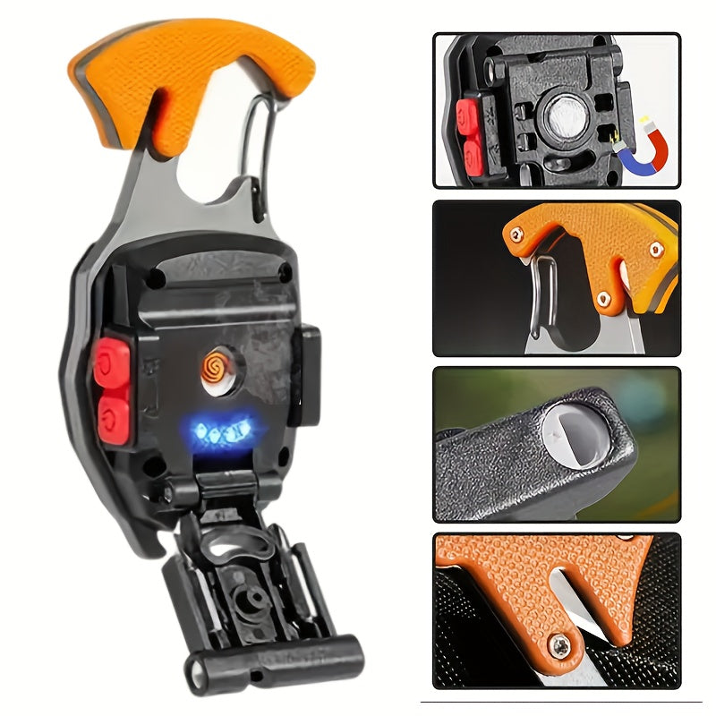 Keychain Flashlight Multitool with Lighter Rechargeable COB LED USB C Charging 500 Lumen 500m Range Tactical EDC Camping