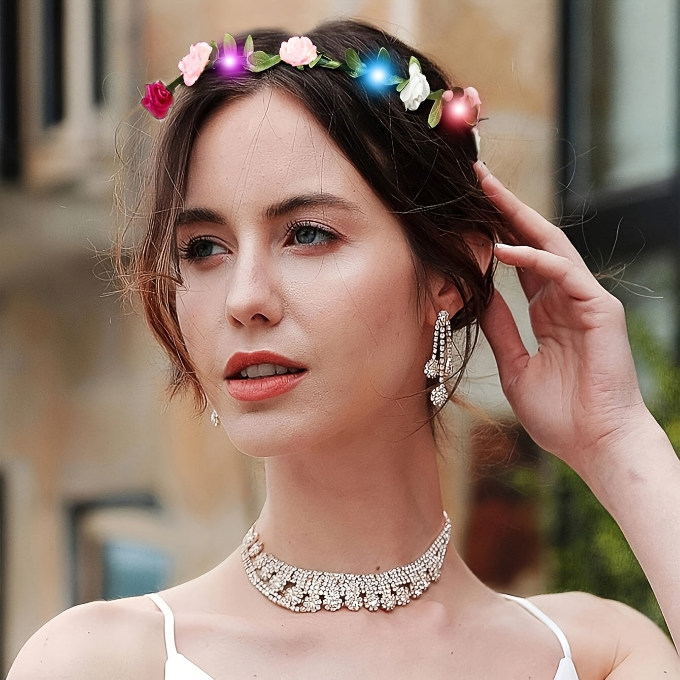 [Bohemian LED Flowers] 20pcs Bohemian LED Flowers with Braided Headband - Green Rattan & Paper Flowers (Random Color) - for Wedding, Party, Cosplay, Christmas, Birthday, Holiday, Photography, Camping, Glow, Concert