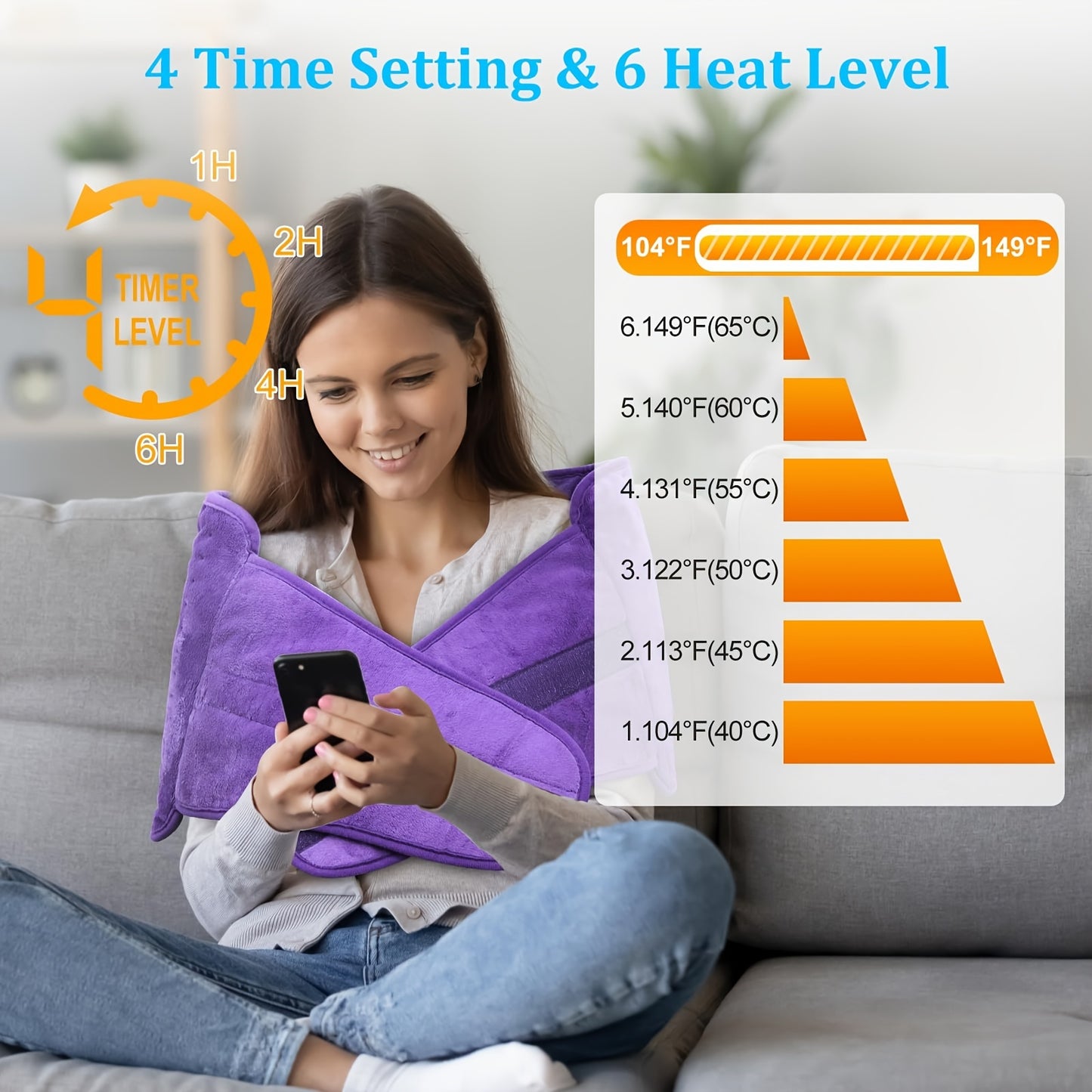 Electric Heating Belt With Six Settings And Four Timers Adjustable Waist 24 To 45 Inches Fast Heating And Washable Belt