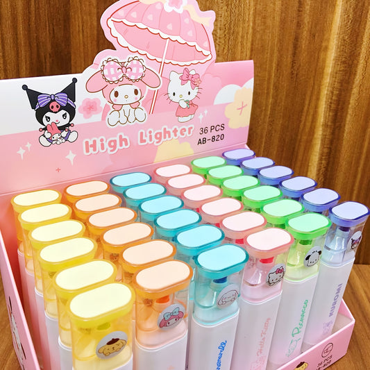 36pcs & My Melody Cute Highlighters & Marker Pens - Adorable Anime Themed Highlighters Suitable for Student Prizes, Gifts, Supplies, Collectible Merchandise ( Fans & My Melody Lovers)